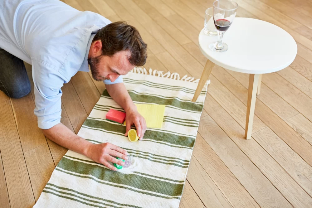 تمیز کردن لکه‌ نوشابه از فرش با استفاده از حوله کاغذی