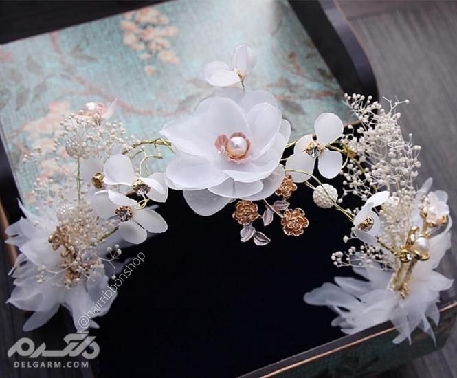 تاج عروس گل طبیعی - حلقه گل دور سر عروس