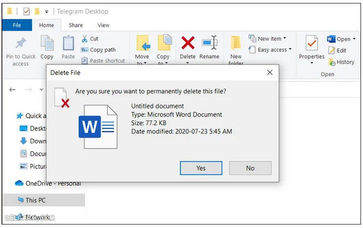 حذف فایل در ویندوز 10