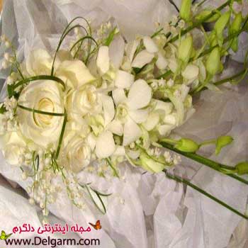 دسته گل شیک عروس با گل سفید