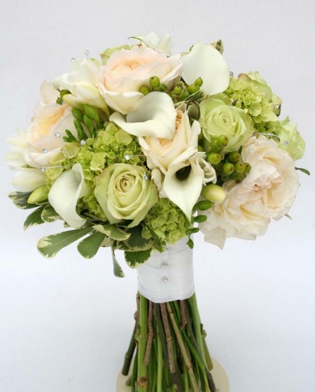 dastegol 2 مدل دسته گل عروس با گل های سبز و سفید فانتزی