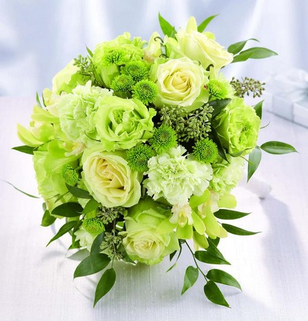 dastegol 3 مدل دسته گل عروس با گل های سبز و سفید فانتزی