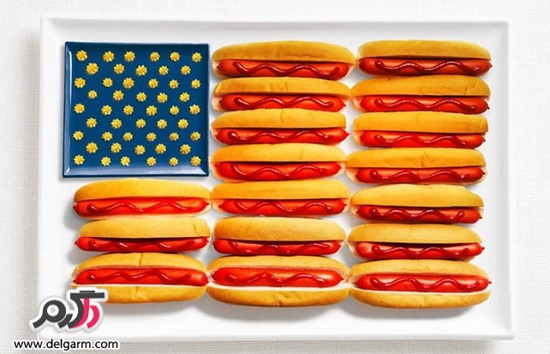 پرچم کشورهای مختلف با خوراکیهای مخصوص همان کشور